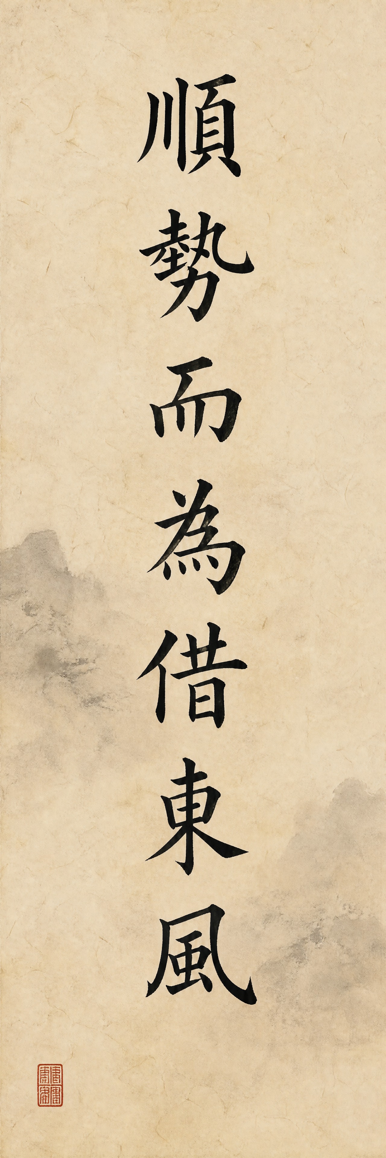 一副竖版书法对联的上联，宣纸水墨风格，仿古米黄色宣纸纹理，带有… - 图片创意预览