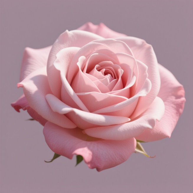 一朵盛开的玫瑰花，花瓣层层叠叠，边缘自然卷曲，具有高度写实的质感和细腻的纹理，花瓣呈现出均匀饱满的粉色，柔和的光线从左上方照射，花瓣上有自然的明暗过渡和细微的高光，背景为纯净的纯色。预览效果