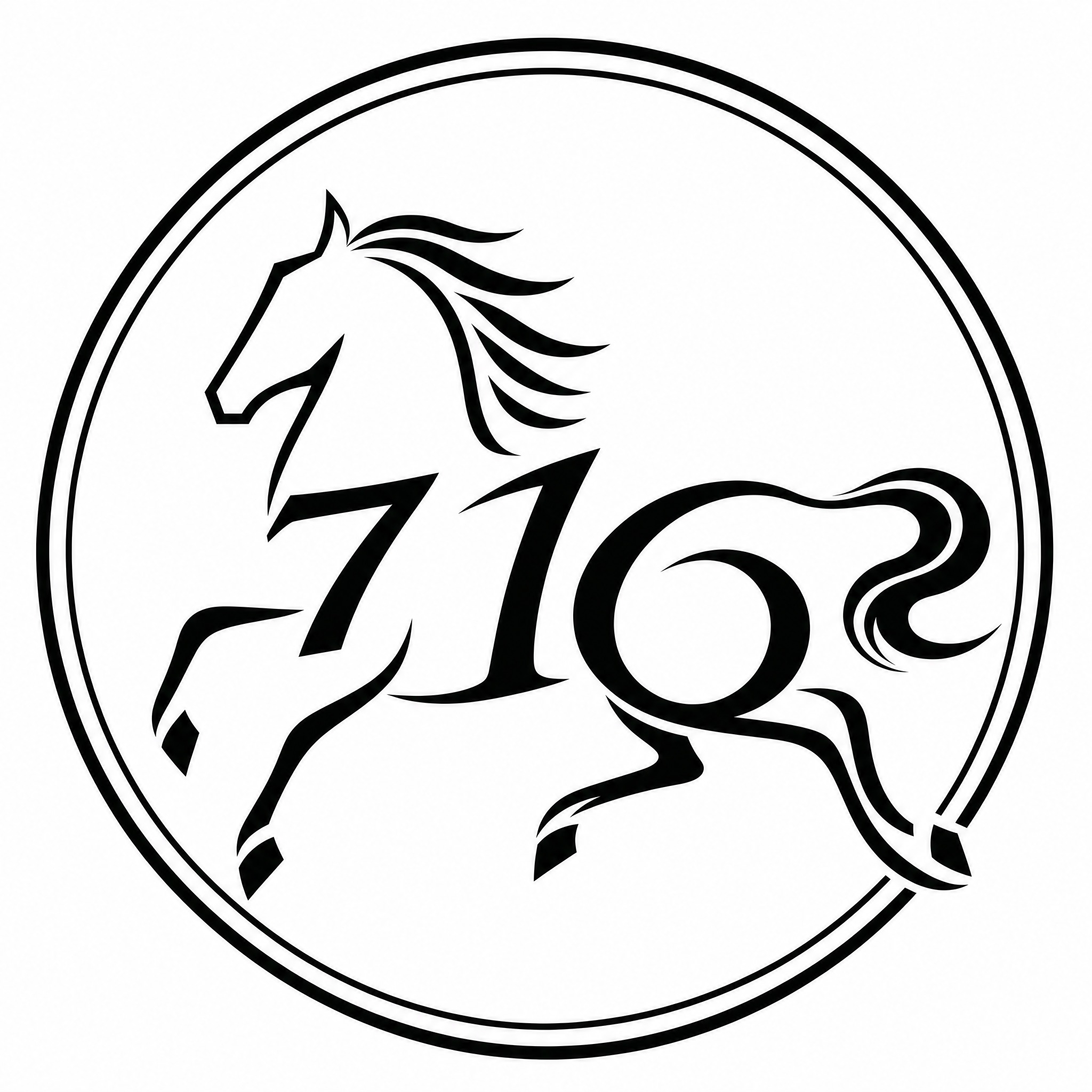 基于上一张班徽图修改：圆形双环边框内的716数字融合骏马班徽，… - 图片创意预览