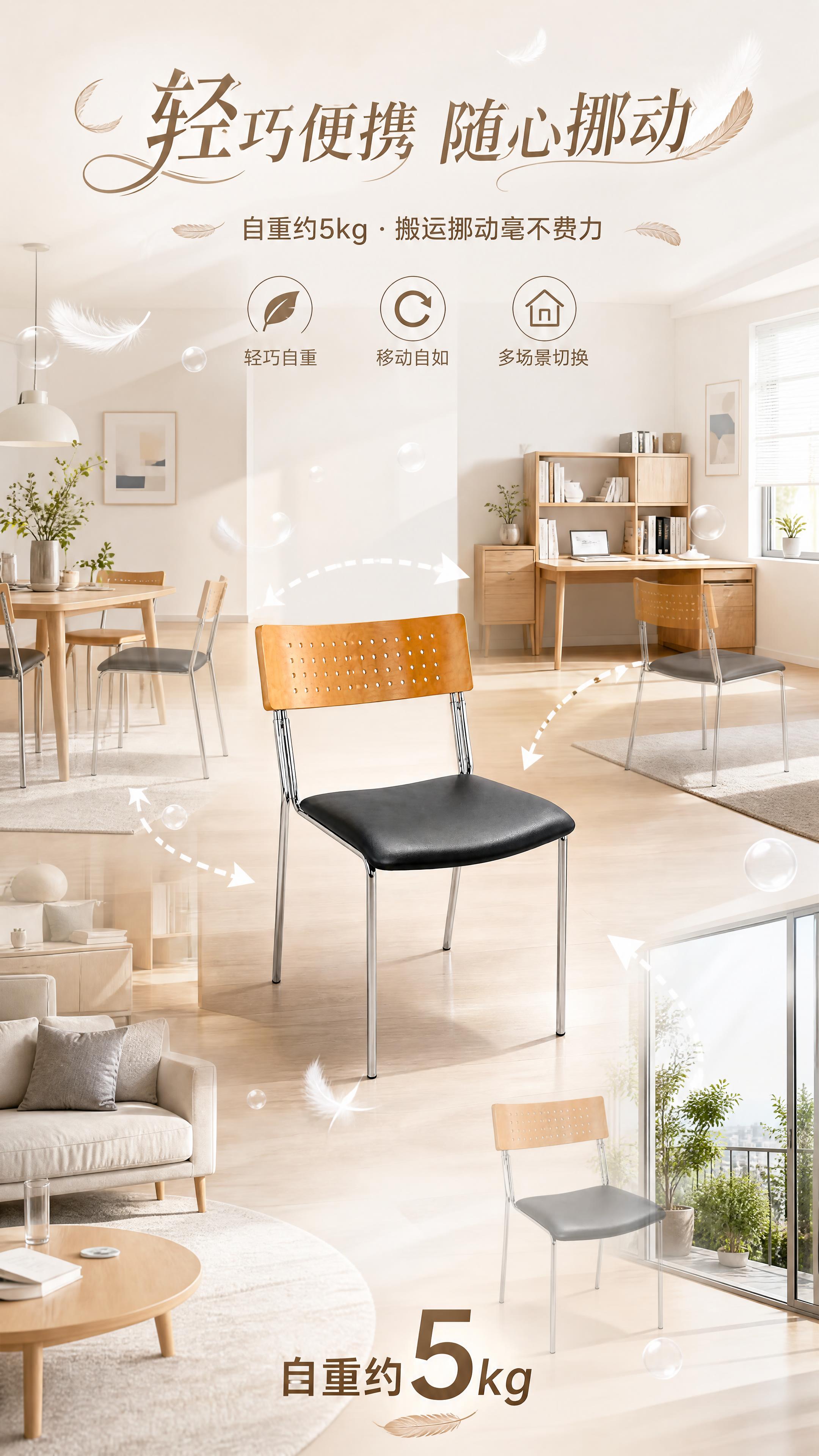 [第5张] 详情页轻便易挪卖点四—椅子自重轻便（约5kg），挪… - 图片创意预览