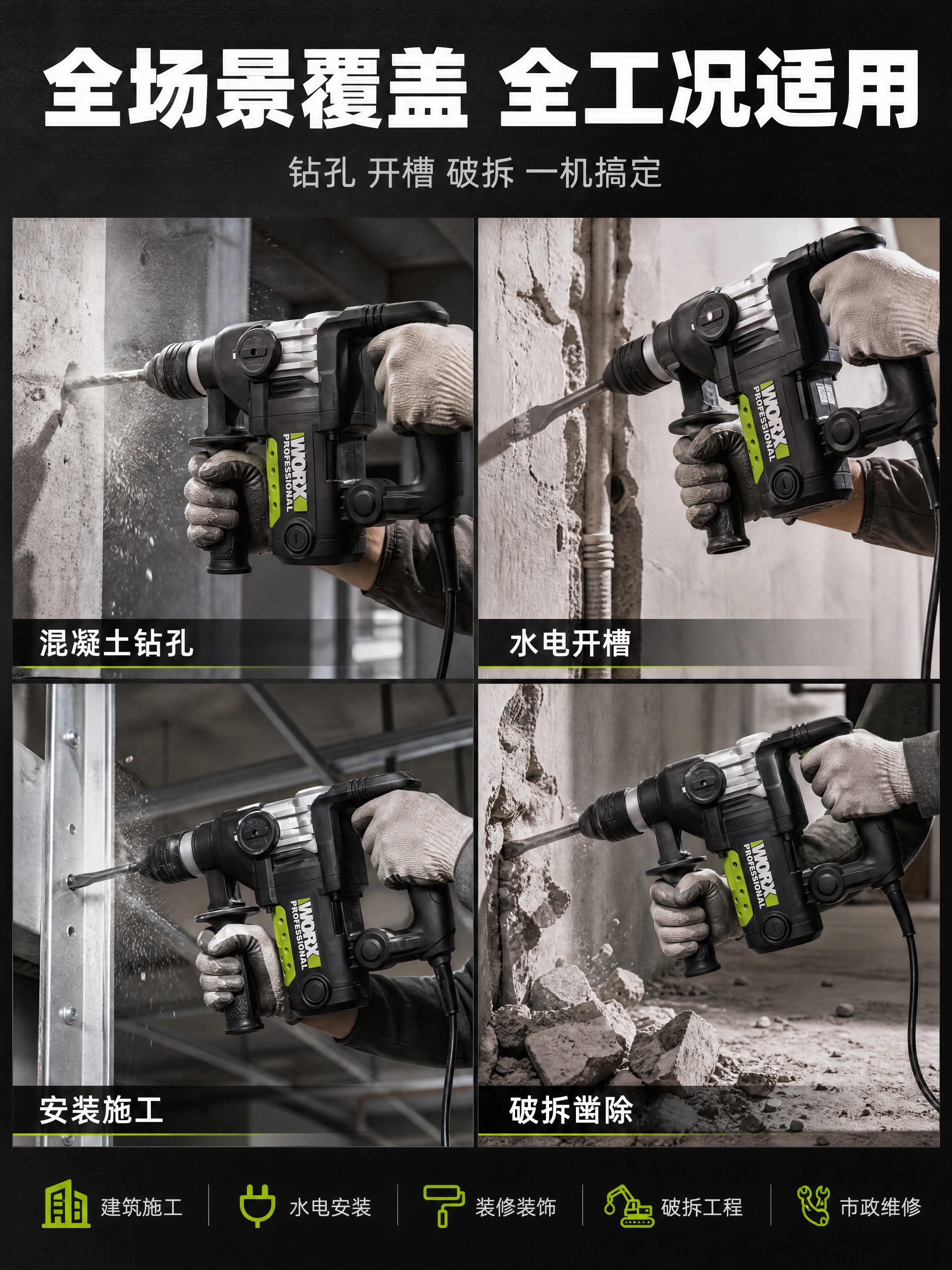 [商品] 使用【图1】威克士WU327D 1010W工业级电锤… - 图片创意预览
