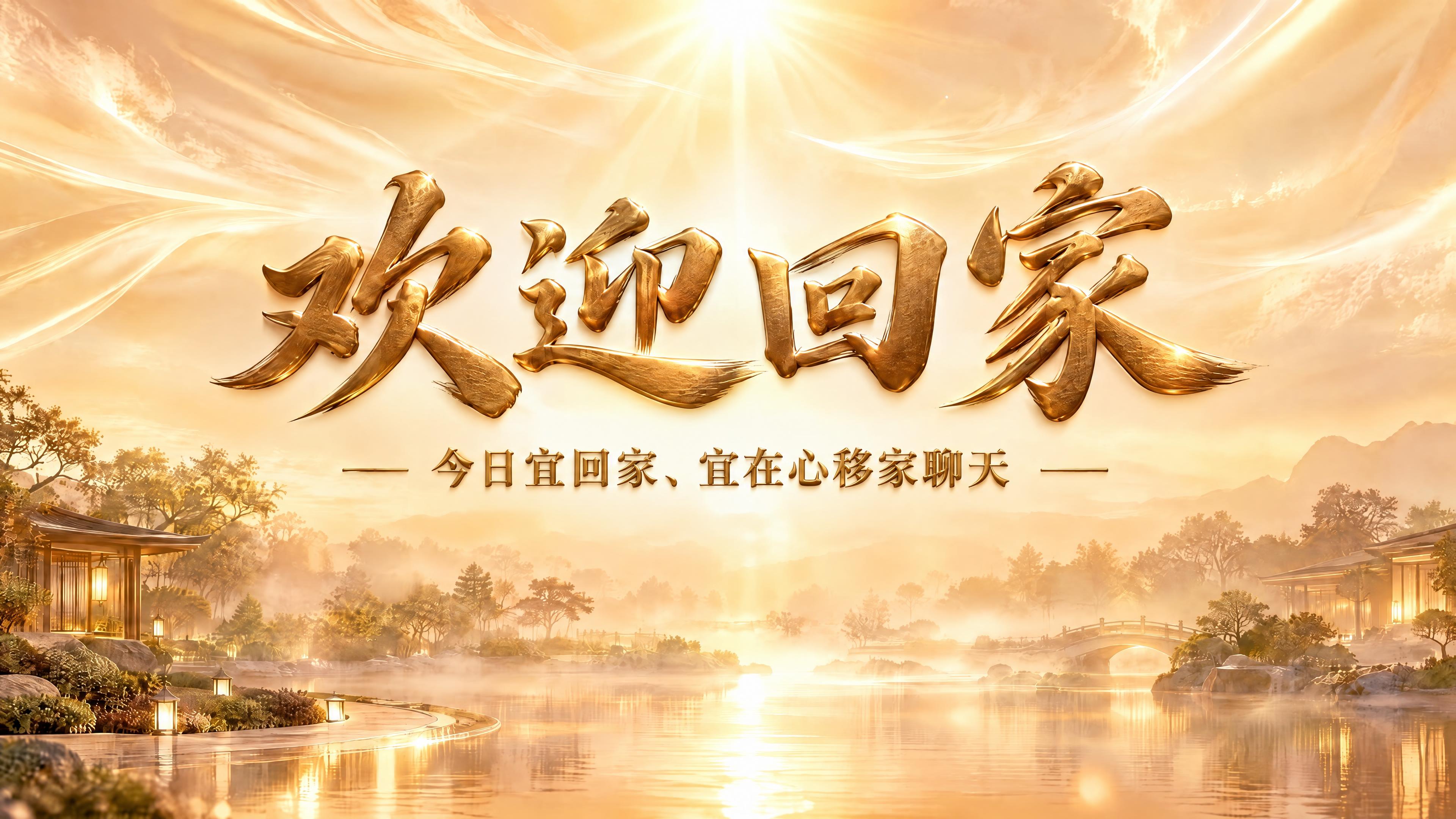背景完全保持不变：暖金色调的天空、顶部的太阳光芒、金色流云光带… - 图片创意预览