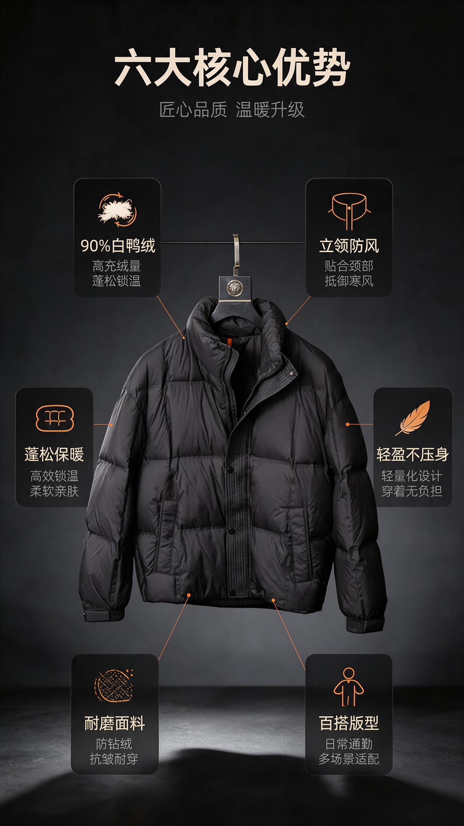 [商品] 使用【图1】黑色立领短款面包羽绒服；商品处理：保留立… - 图片创意预览