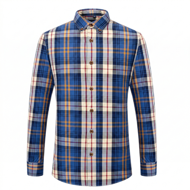 优化这件蓝黄格纹衬衫的画质，提升清晰度和细节质感预览效果