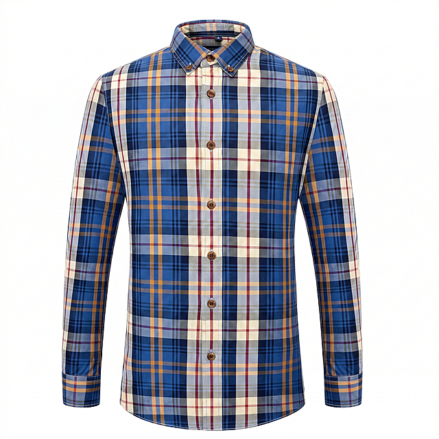 优化这件蓝黄格纹衬衫的画质，提升清晰度和细节质感