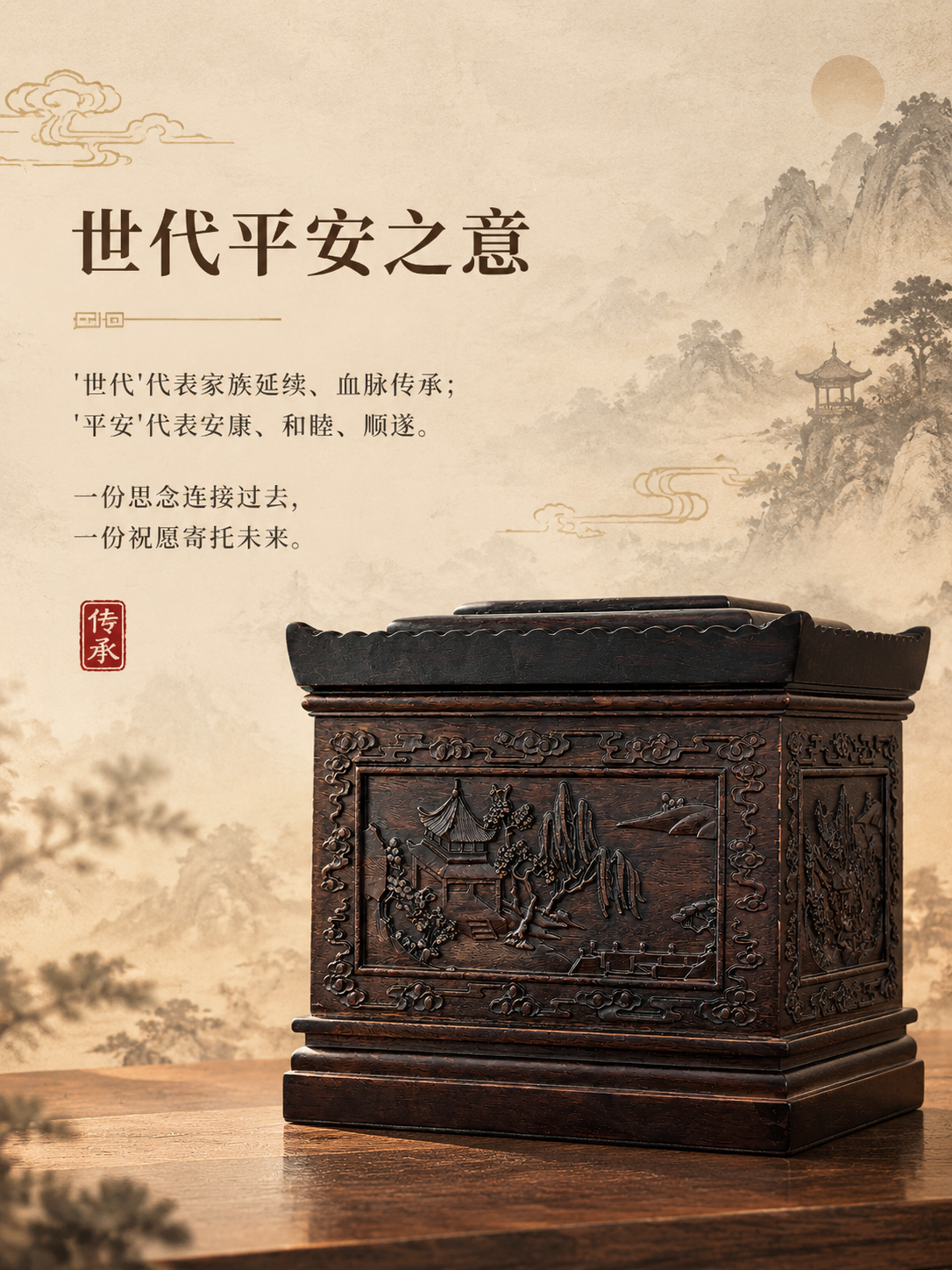 [商品] 使用【图3】黑檀木实木骨灰盒侧面亭台雕刻图；保留产品… - 图片创意预览