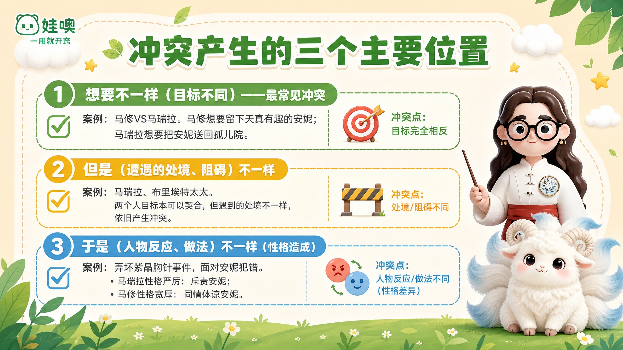 A4横版儿童教育PPT页面，清新杏色和绿色可爱风格，浅杏色背景… - 图片创意预览