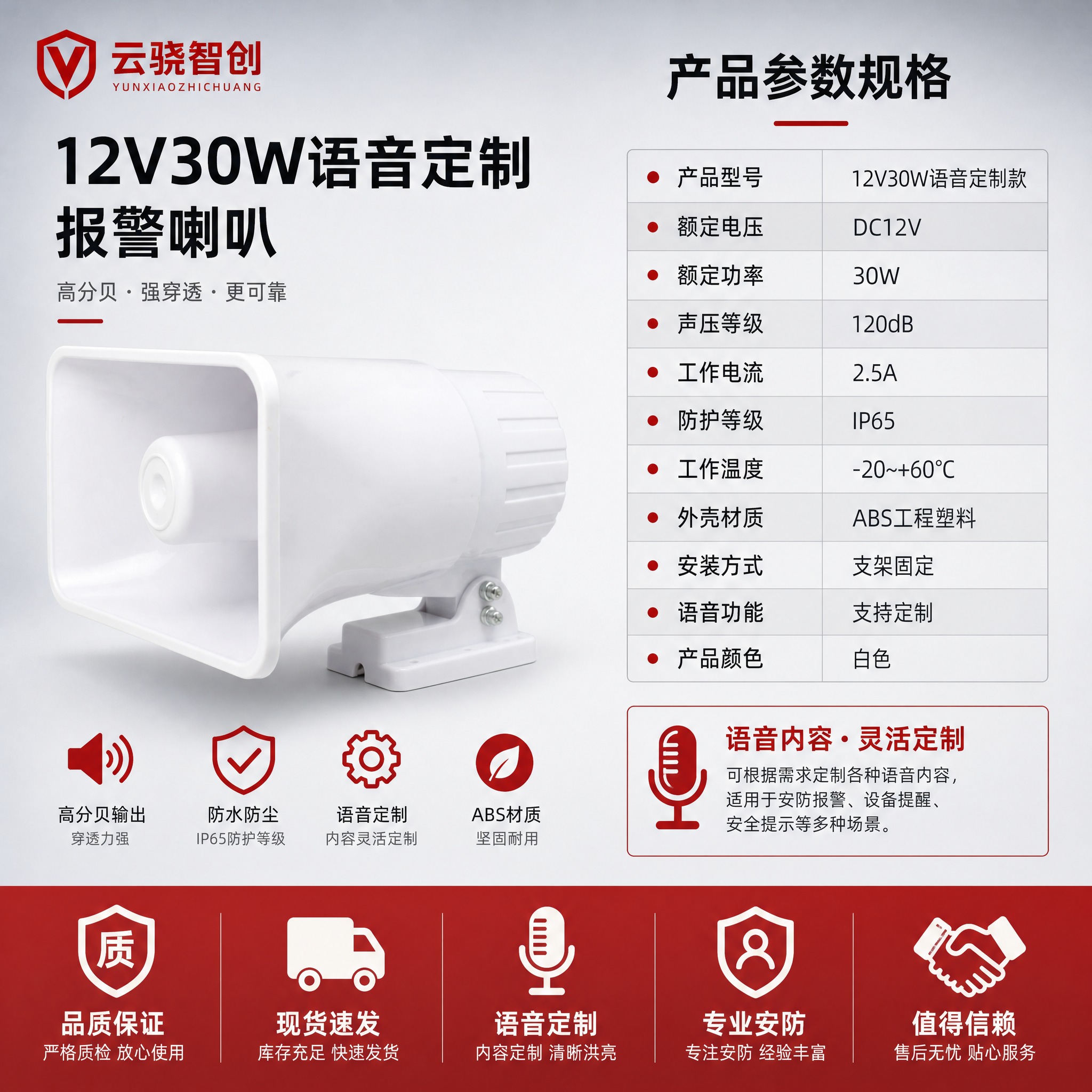 [主图-5] 规格参数与产品型号图，主题为12V30W语音定制… - 图片创意预览