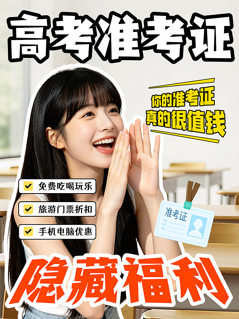 高考毕业季准考证福利活动科普大字人像小红书封面