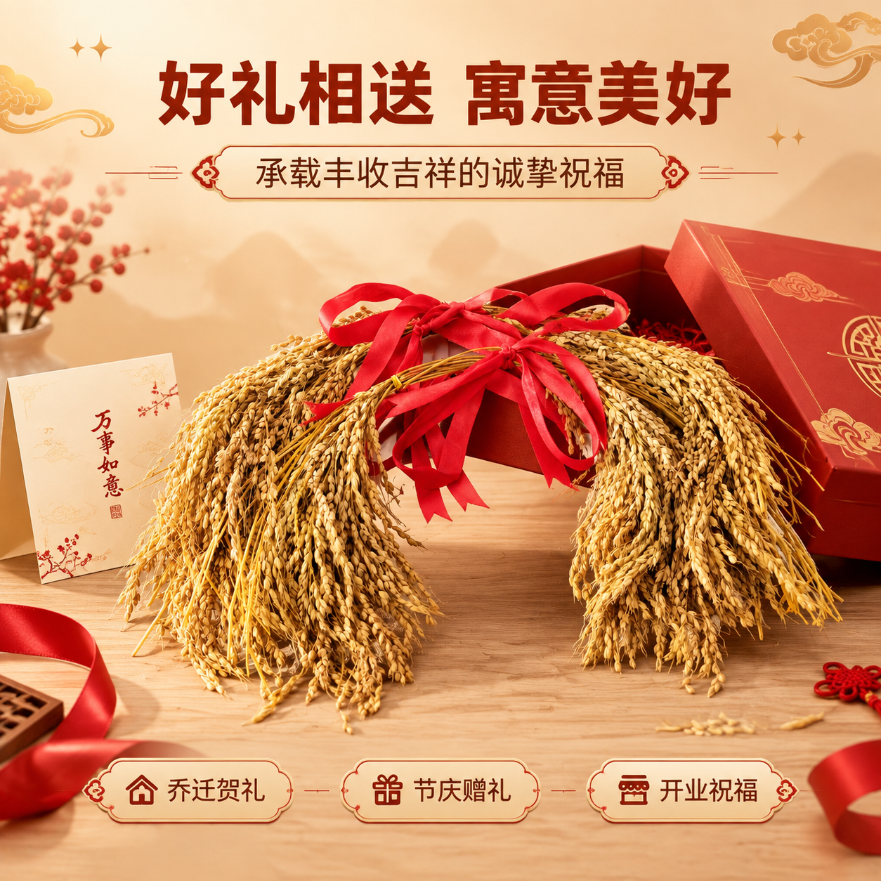 [商品] 使用【图1】稻穗捆红绳摆件；保留干稻穗金黄颜色、红绳… - 图片创意预览