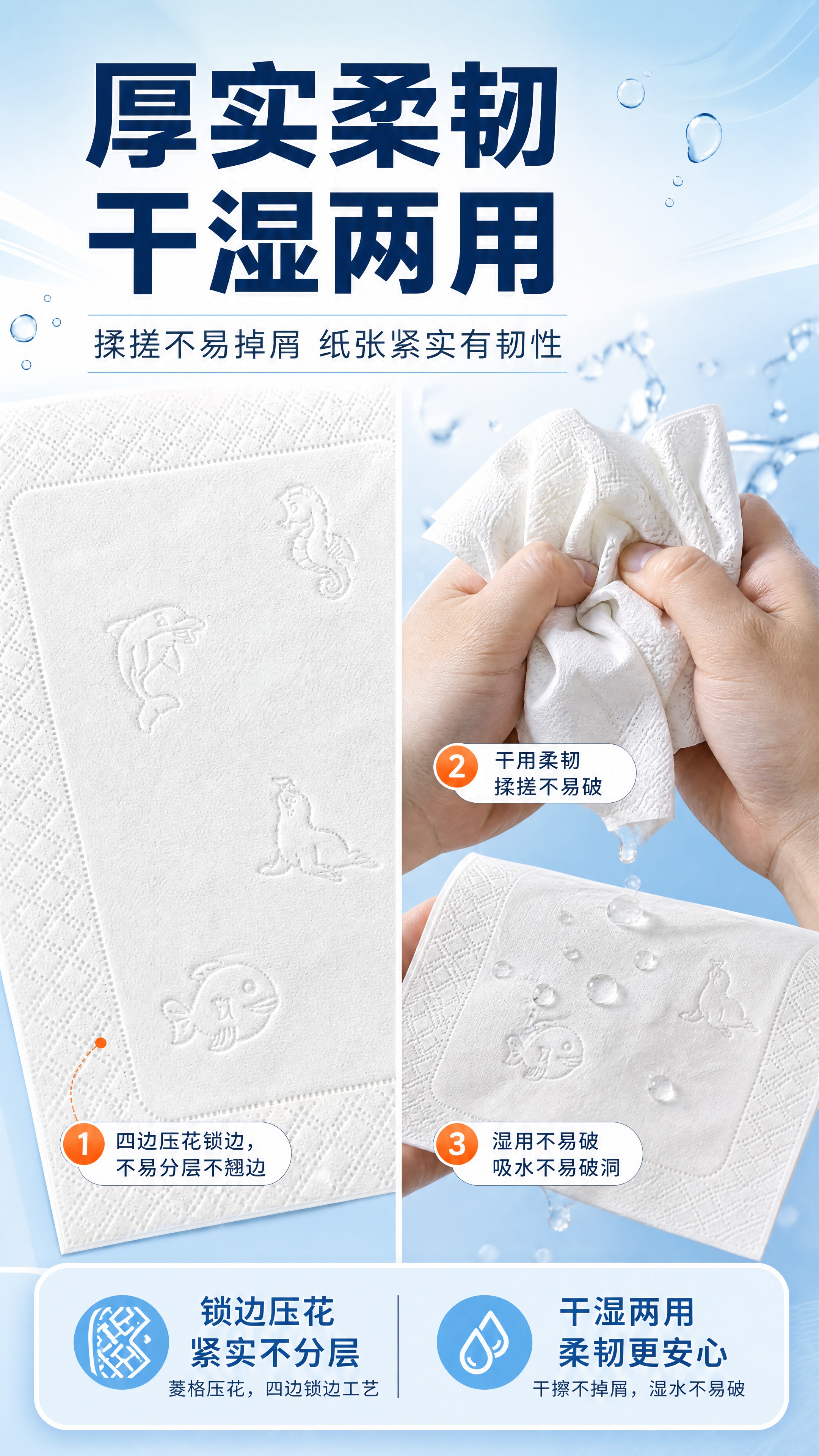 [商品] 使用【图4】白色压花抽纸细节特写；商品处理：保留菱格… - 图片创意预览