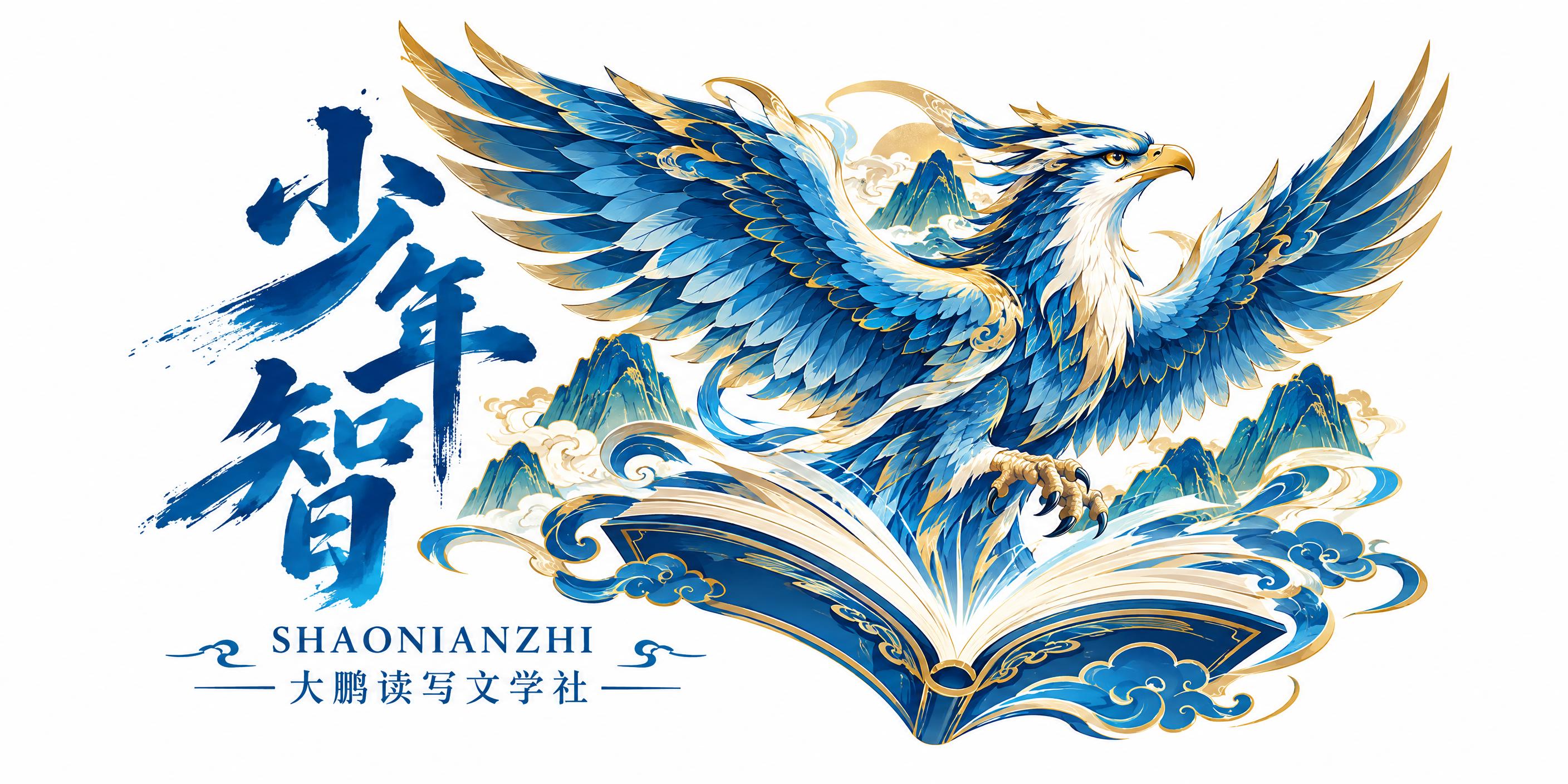 少年智大鹏读写文学社logo设计，国潮山海经风格。主体是一只山… - 图片创意预览