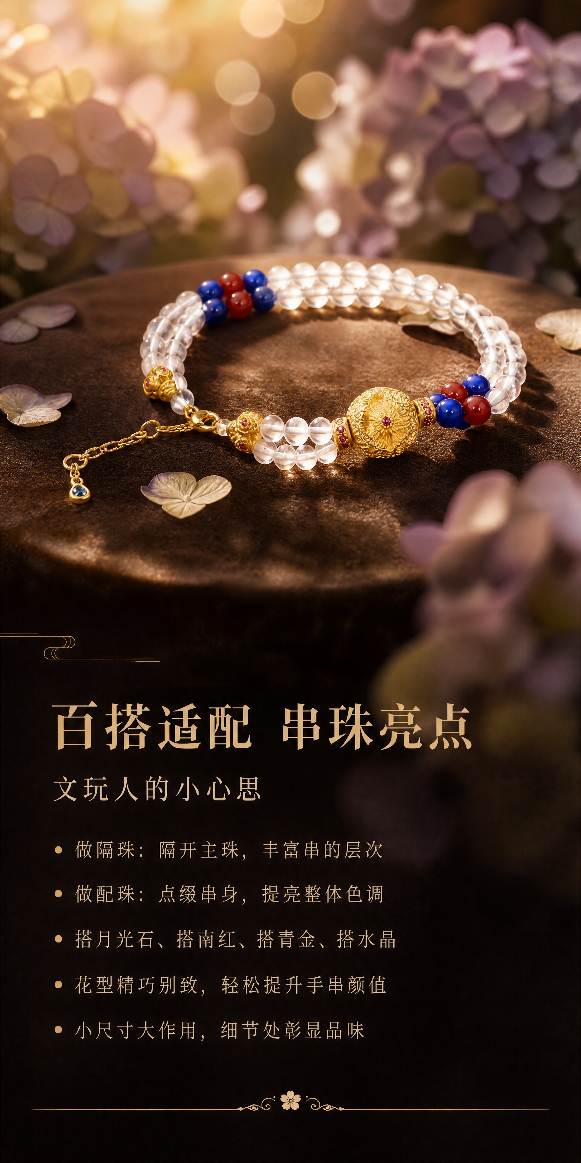现代轻奢珠宝详情页第6屏-百搭适配页。使用图4的完整白水晶多宝… - 图片创意预览