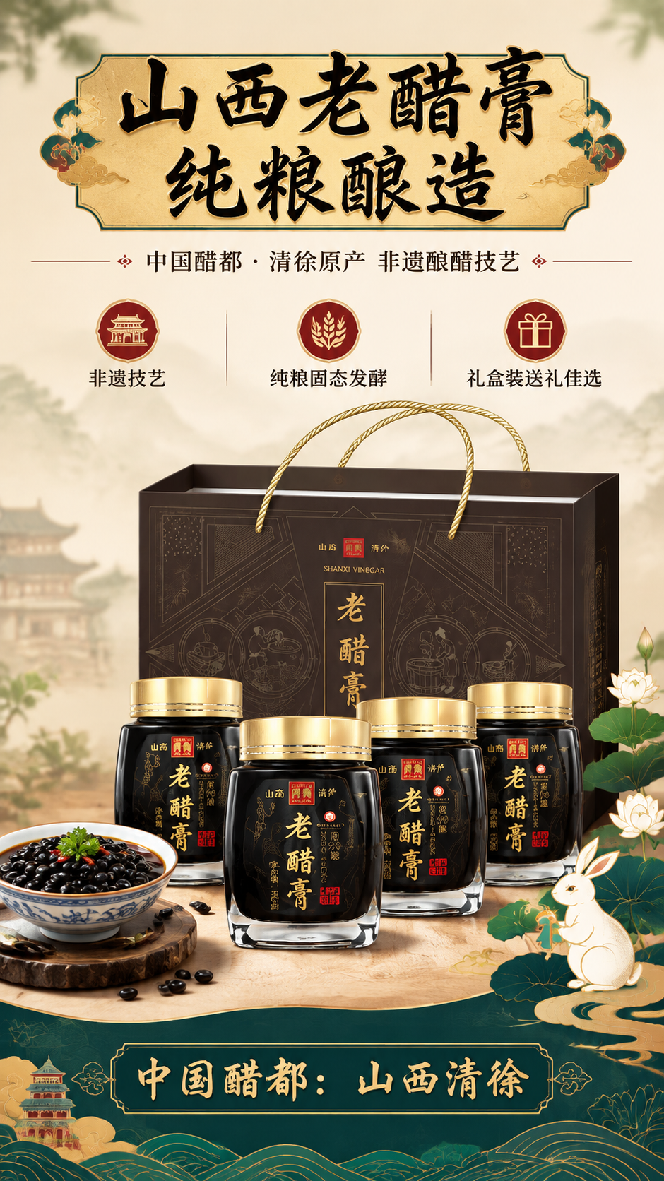 [商品] 使用【图1】山西清徐老醋膏礼盒套装；保留黑色手提礼盒… - 图片创意预览
