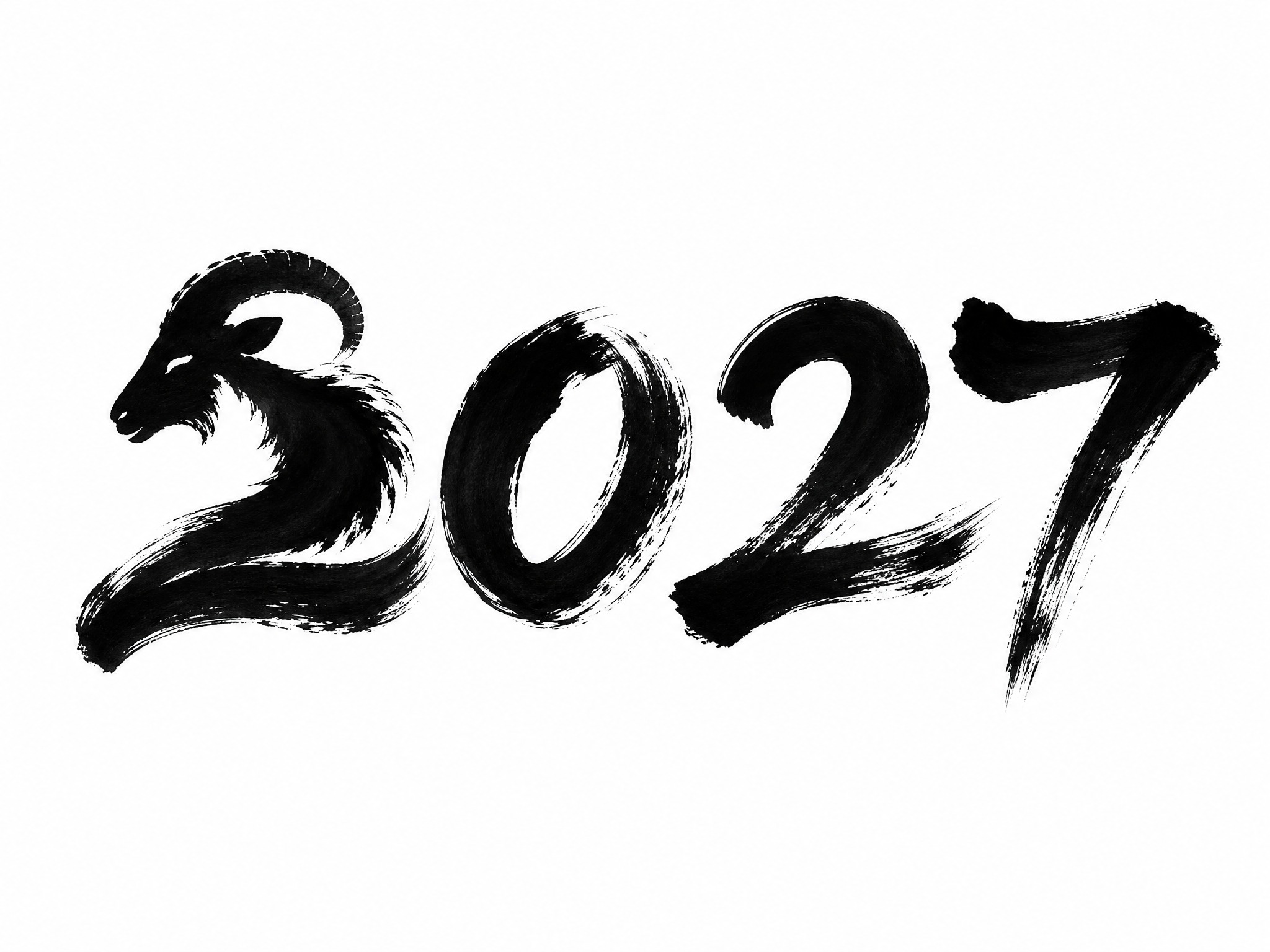 干净的纯白色背景。平面艺术字体设计，四个数字"2027"，所有… - 图片创意预览