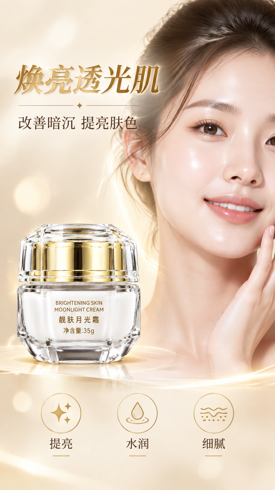 [主图-4] 真人实证使用效果，展示女性使用靓肤月光霜后的肌肤… - 图片创意预览