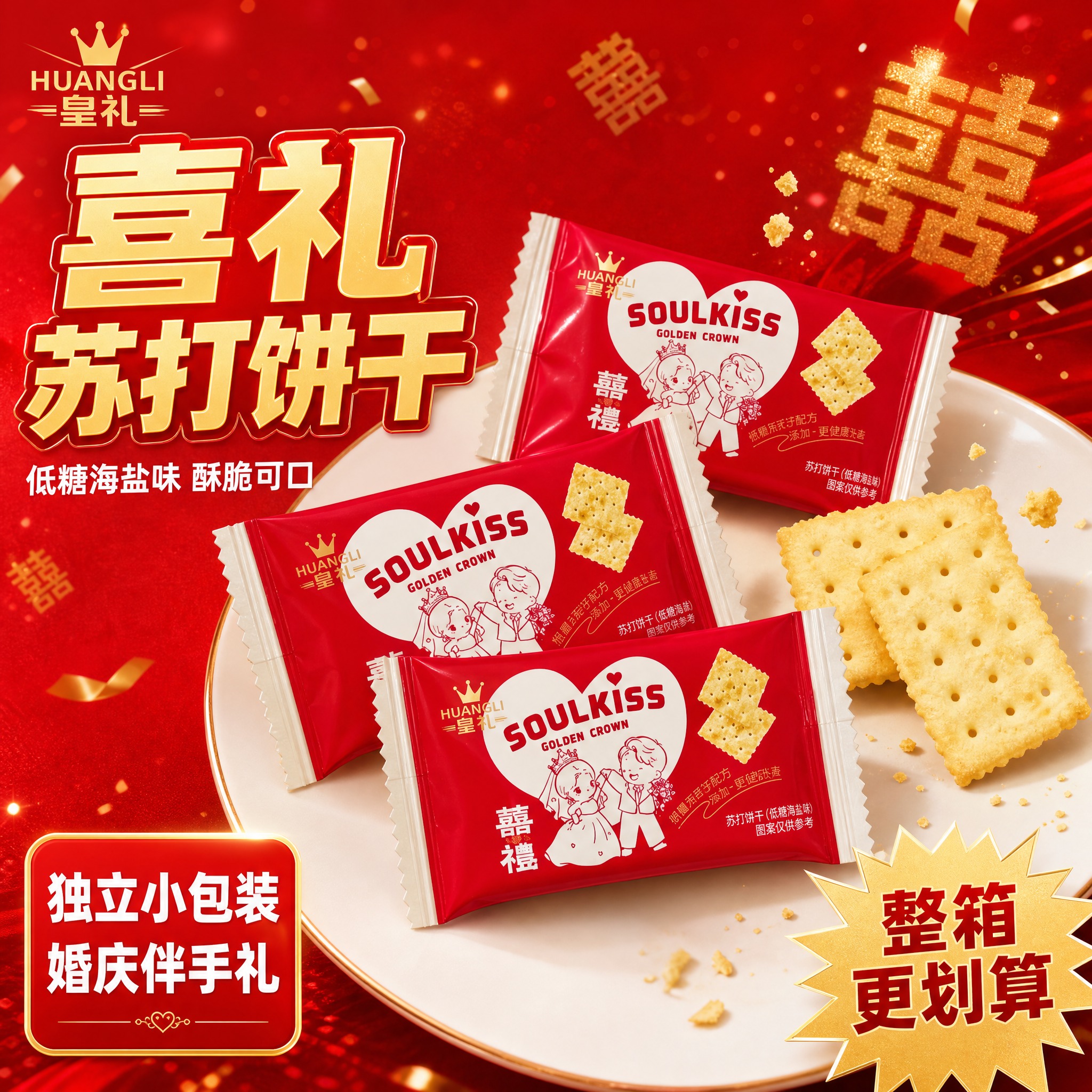 [主图-1] 拼多多喜礼苏打饼干首图，突出喜庆喜礼属性与食欲感… - 图片创意预览