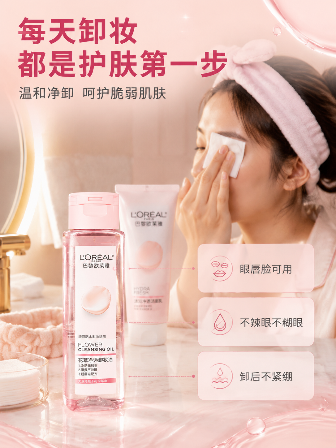 [商品] 使用【图1】欧莱雅花萃净透卸妆油50ml旅行装；保留… - 图片创意预览