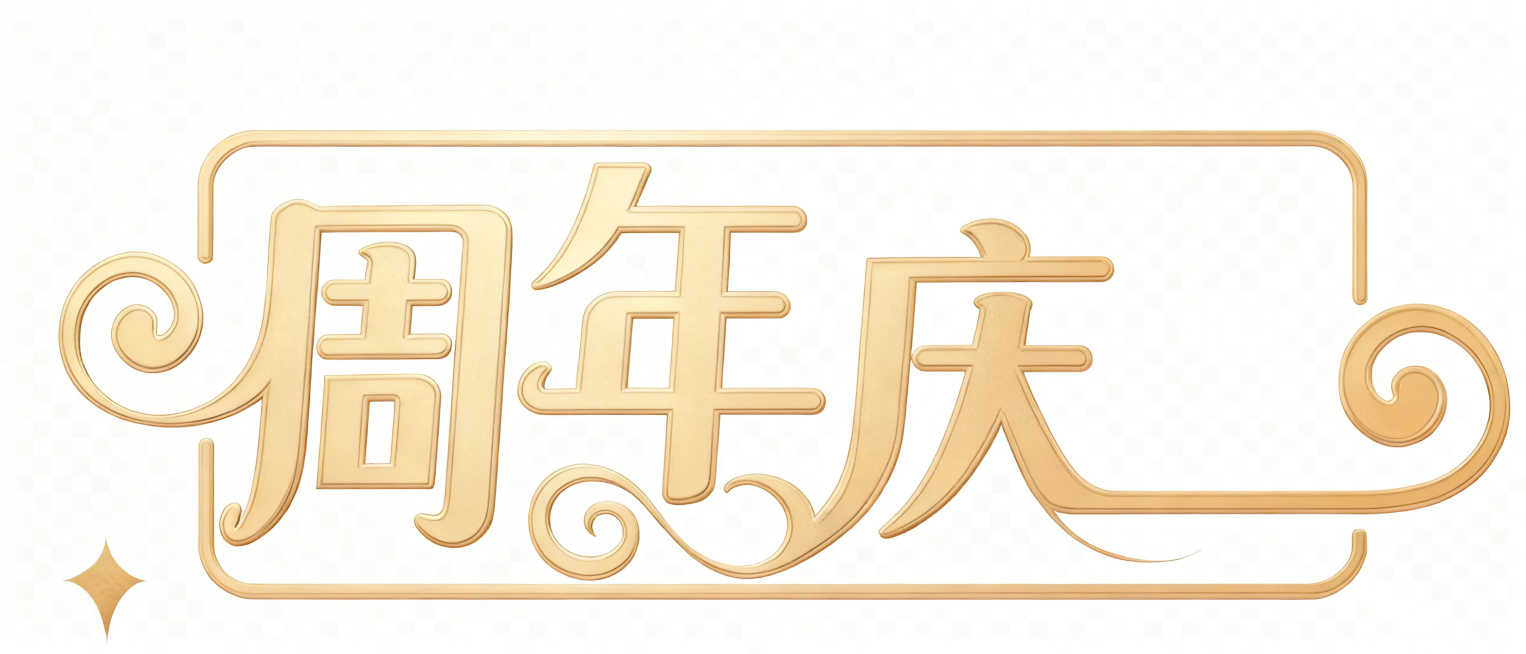 去除图片的背景和右下角水印，仅保留金色的“周年庆”文字及装饰，输出为透明背景的png格式预览效果