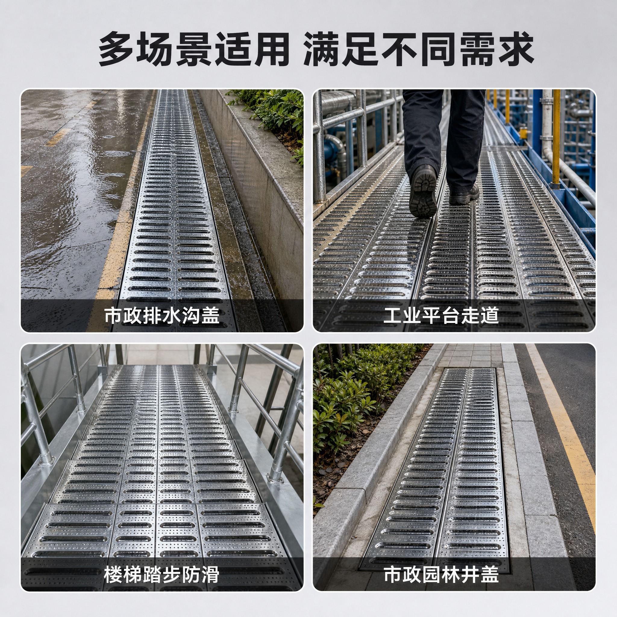 [主图-4] 镀锌钢格板多场景应用图 展示适用场景四宫格 [统… - 图片创意预览