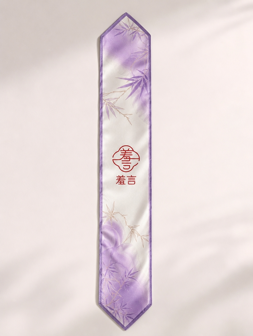 高端女性长条丝巾设计图，可挂在包包上的细长丝巾，正面平铺展示整… - 图片创意预览