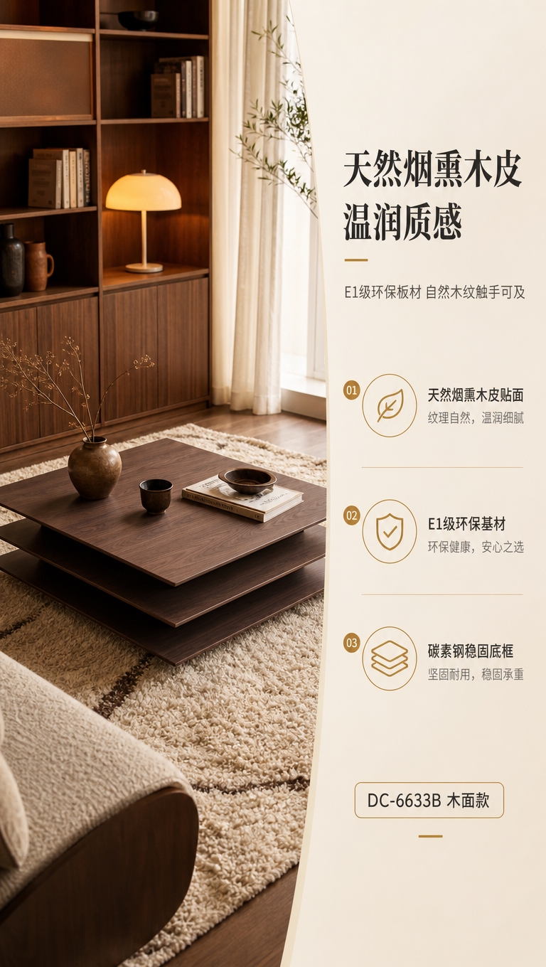 [商品] 使用【图1】右侧DC-6633B烟熏木面方形茶几；保… - 图片创意预览