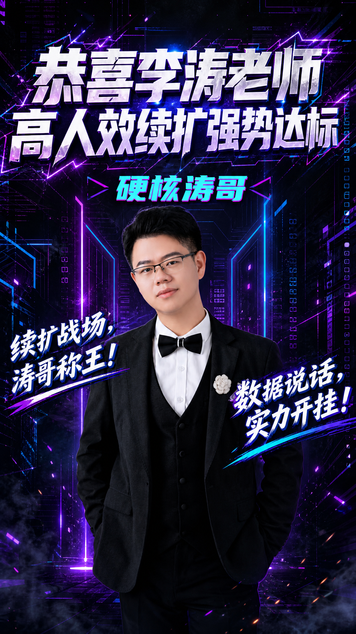 基于图中人物照片制作一张酷帅风格的达标喜报海报，竖版9:16。… - 图片创意预览