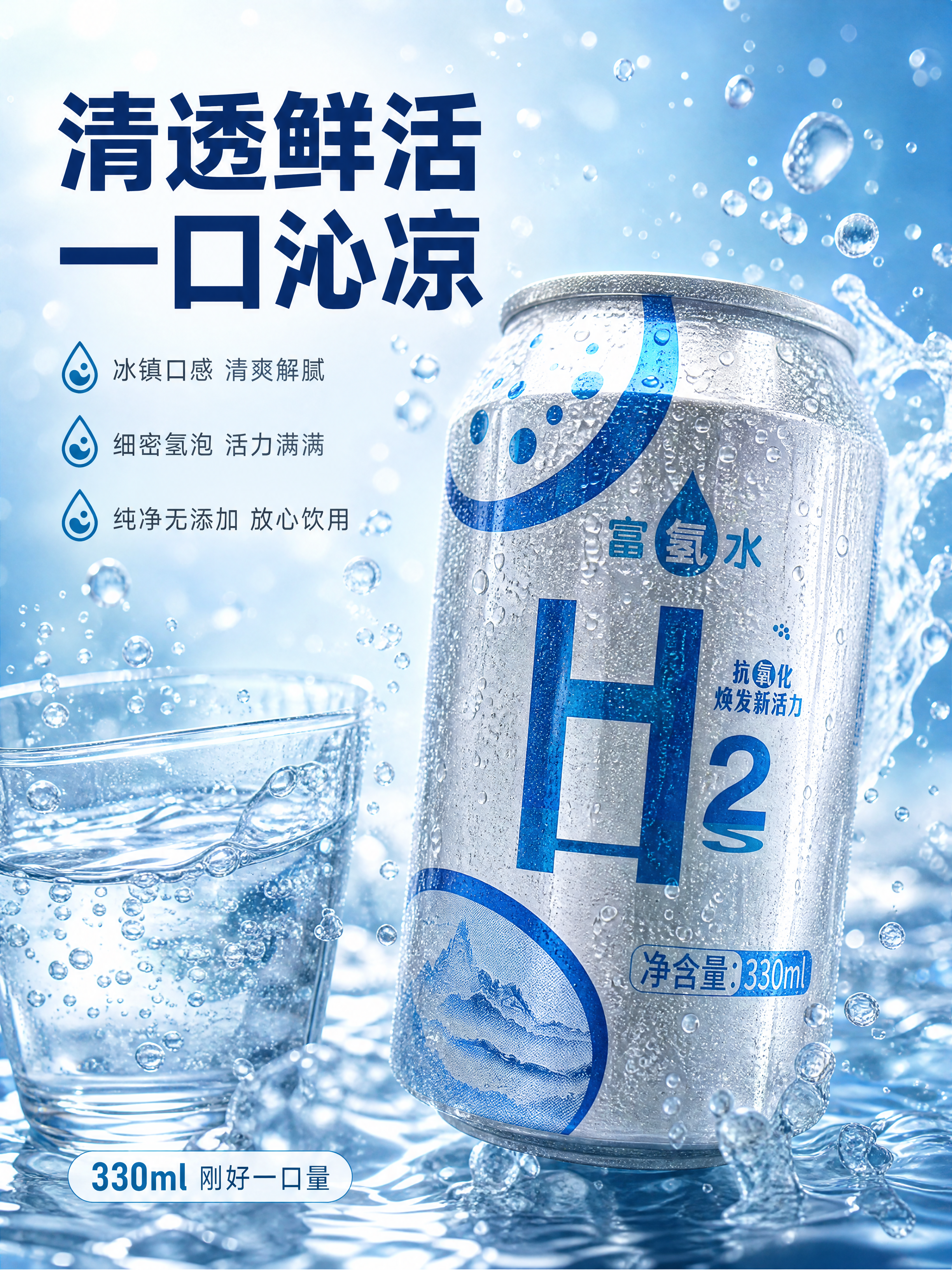 [商品] 使用【图1】银色铝罐富氢水；保留罐体所有外观特征；罐… - 图片创意预览