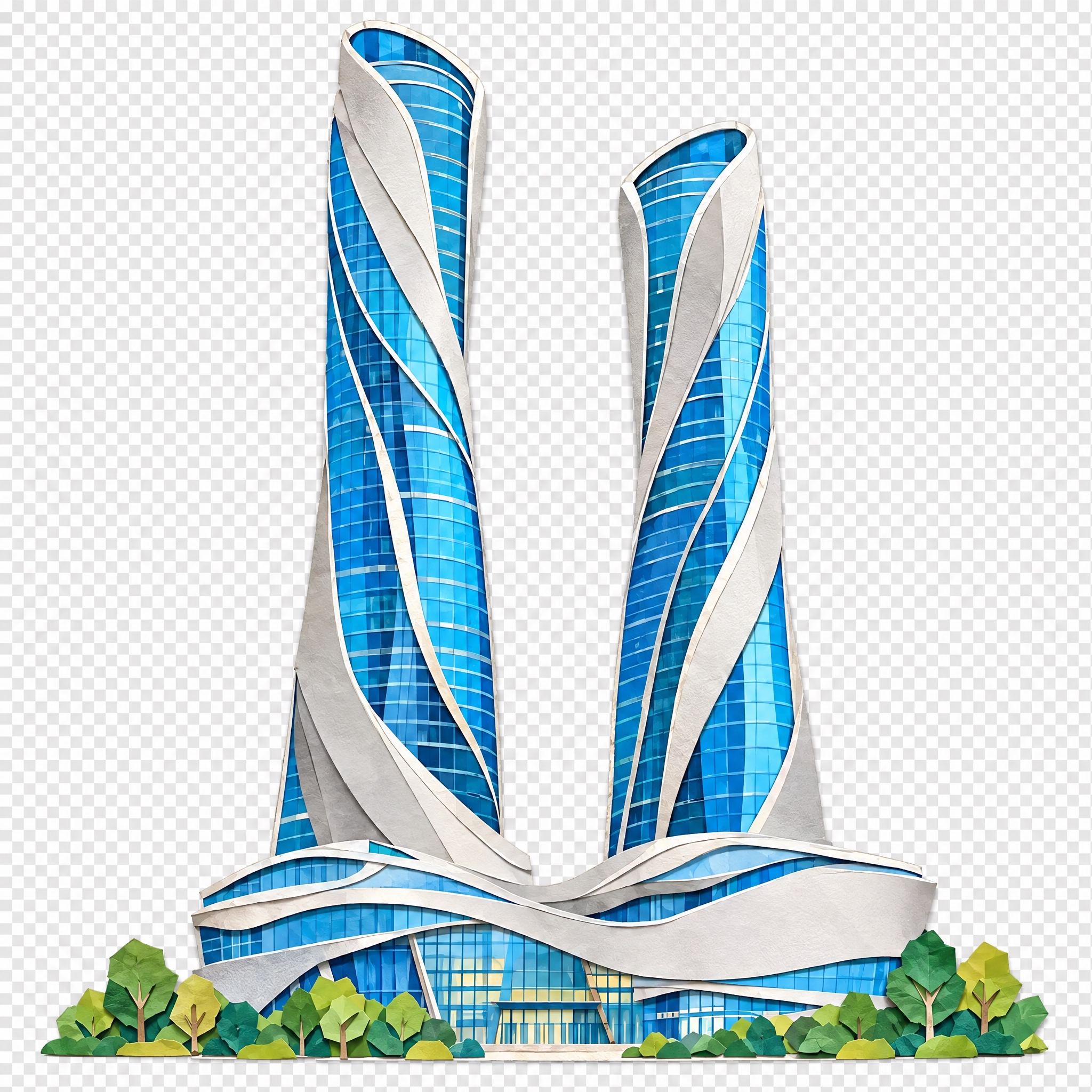 去除图片中所有文字，去除白色背景，保留彩色纸片风格的杭州来福士… - 图片创意预览