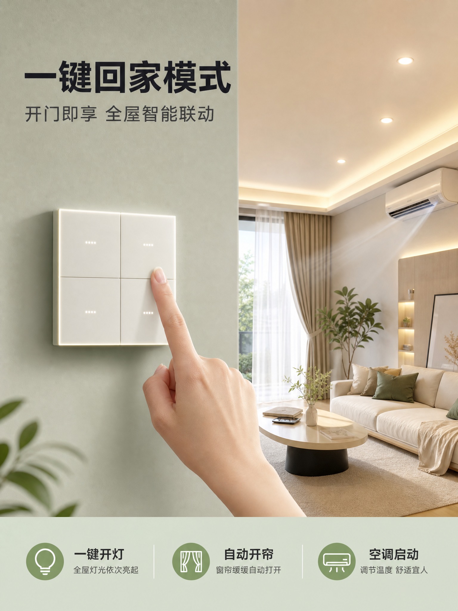 [商品] 使用四开白色智能开关，AG肤感玻璃质感。 [画面]… - 图片创意预览
