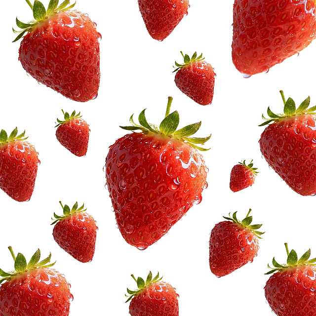 在画面中添加多颗和现有草莓风格一致、带水珠的新鲜草莓，分布在不同位置，保持白色背景