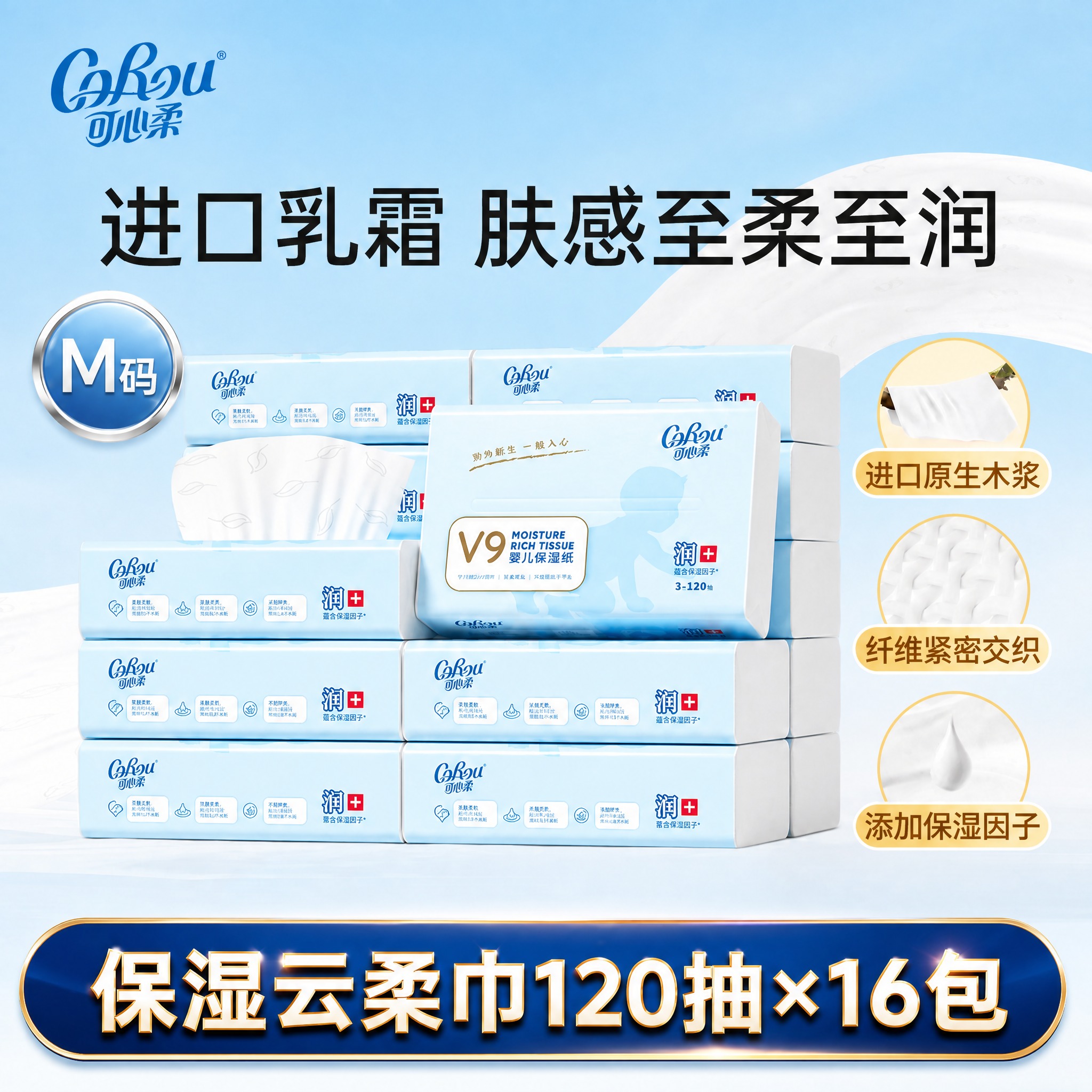 基于这张可心柔保湿云柔巾电商主图进行修改优化：1. 将所有商品… - 图片创意预览