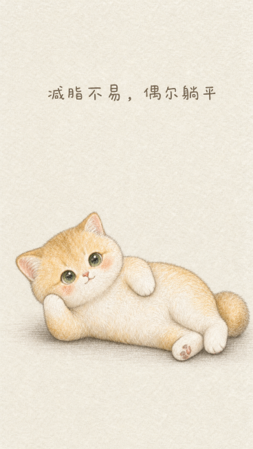 在原图基础上，加深猫咪身下投影的阴影浓度，强化毛发明暗层次，增加光影对比，让猫咪从背景中更凸显，立体感更强，主题更清晰。保留原画面所有内容、文字位置、猫咪形态、配色和蜡笔手绘风格不变。预览效果