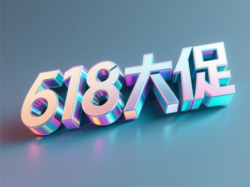 大字“618大促”，赛博朋克风格，光污染效果，纯色背景预览效果