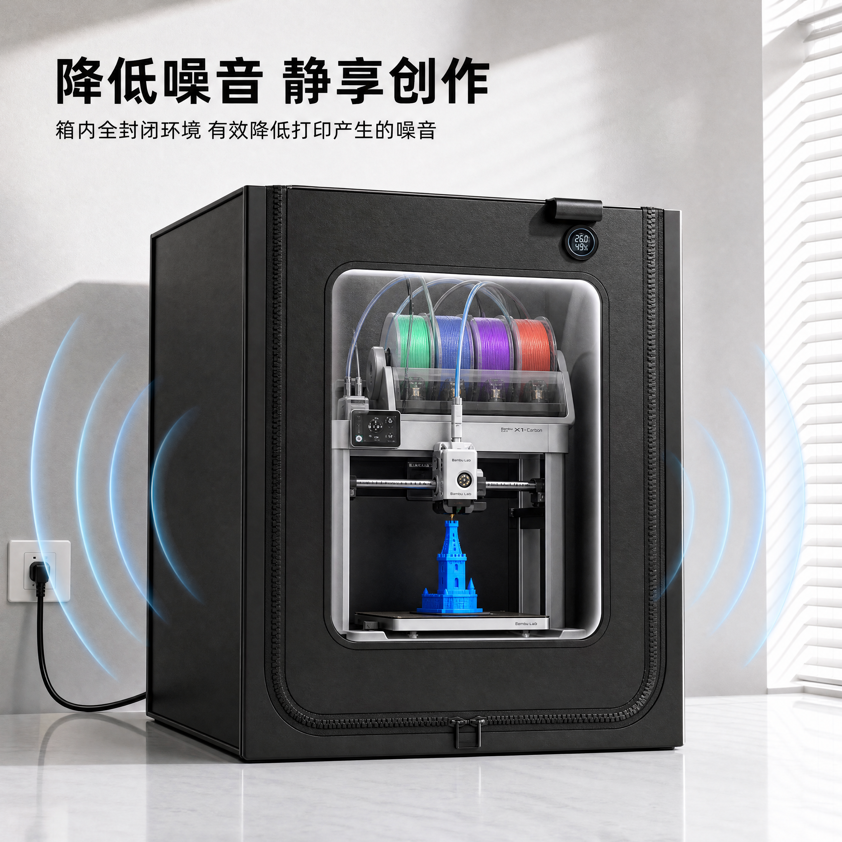 [主图-4] 全封闭3D打印机隔音封箱降噪功能展示 [氛围风格… - 图片创意预览