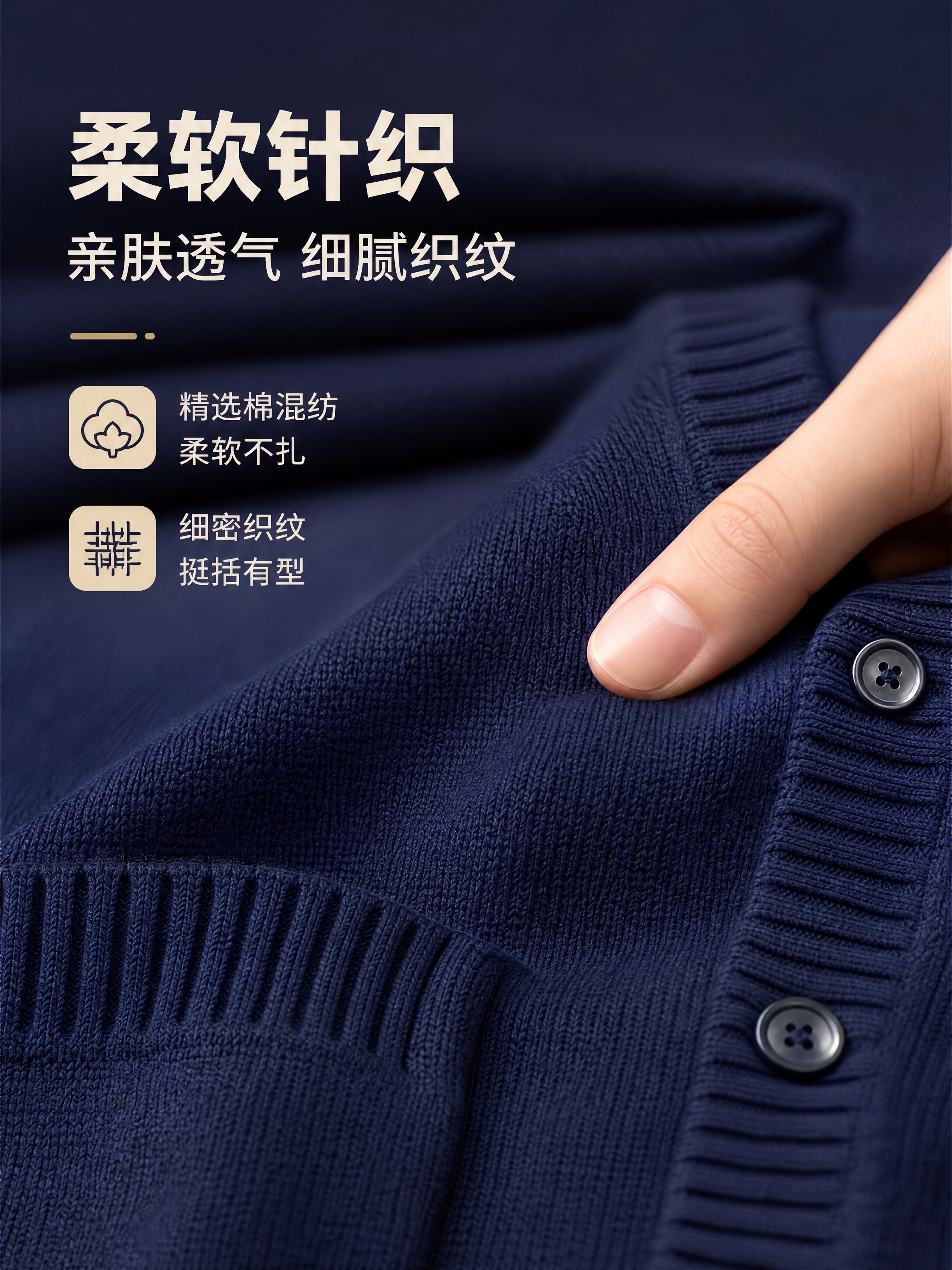 [商品] 使用【图1】藏青色V领针织开衫；商品处理：保留V领、… - 图片创意预览