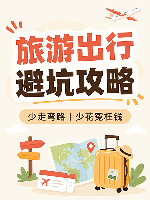 旅游出行避坑攻略指南卡通简笔画小红书封面