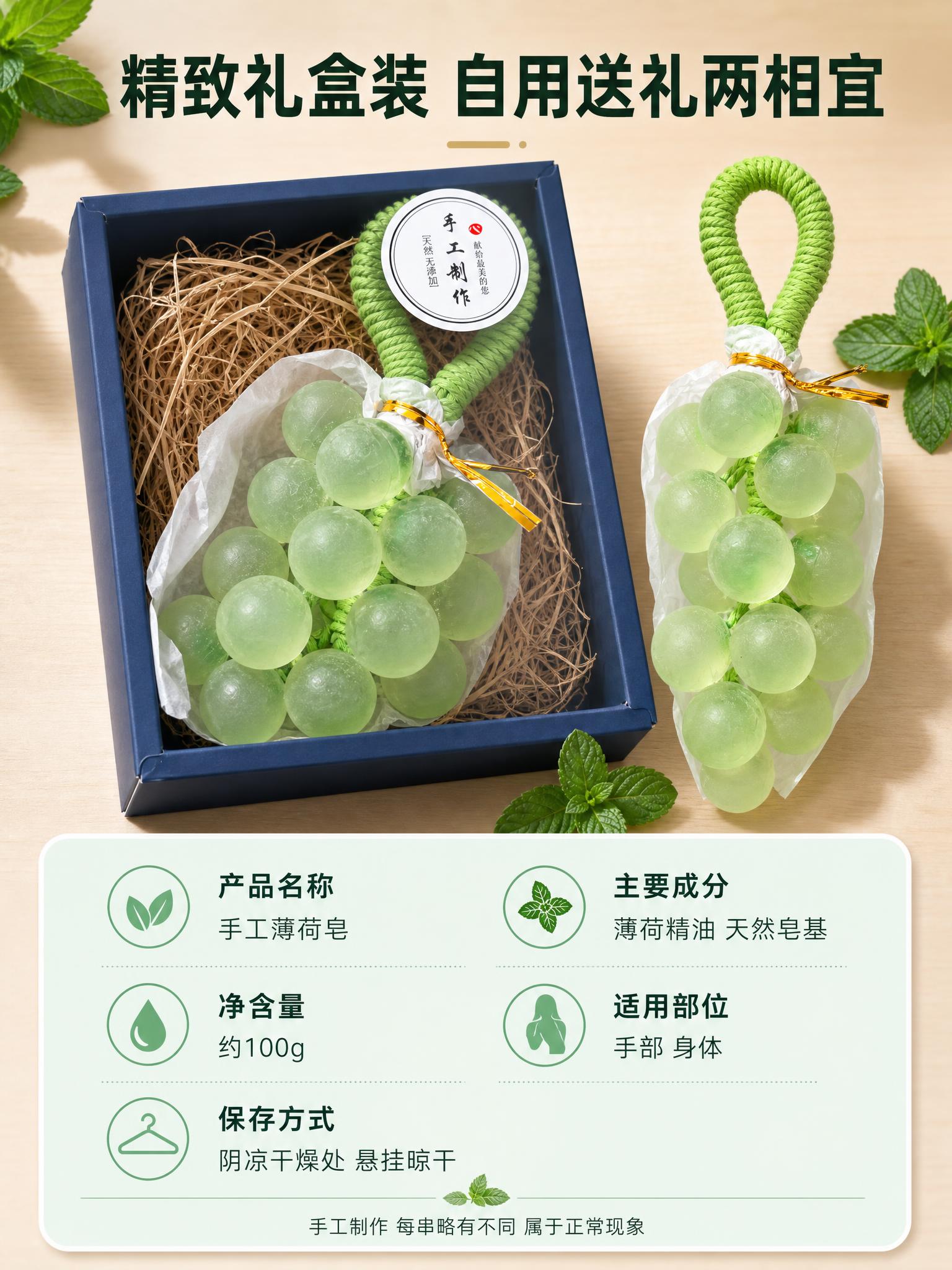 [商品] 使用【图1】葡萄造型手工薄荷皂礼盒装；保留深蓝色礼盒… - 图片创意预览