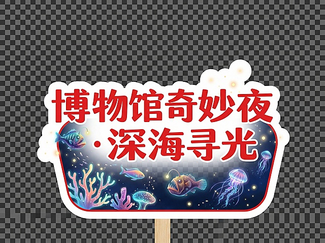 围绕趣玩·博物馆奇妙夜，这个主题生成自然博物馆的这种奇妙夜相关的牌子   高清大图 只要牌子 不要人物  需要6个牌子 每个牌子单独一张图片  风格参考图片里面的白底红字 但是要有自然博物馆元素（化石、花鸟鱼虫、科学、自然等元素）。背景只要牌子不要其他元素  透明抠图背景