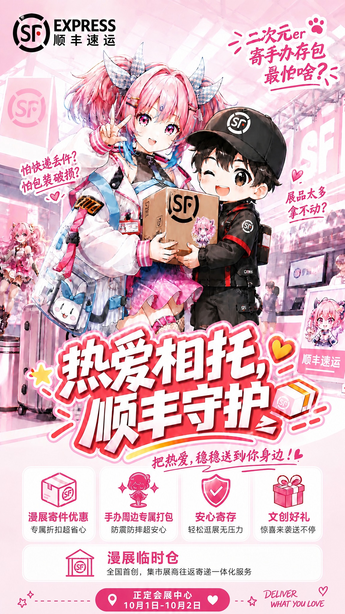 修改海报：1.将主标题"热爱相托，顺丰速达"中的"速达"改为"… - 图片创意预览