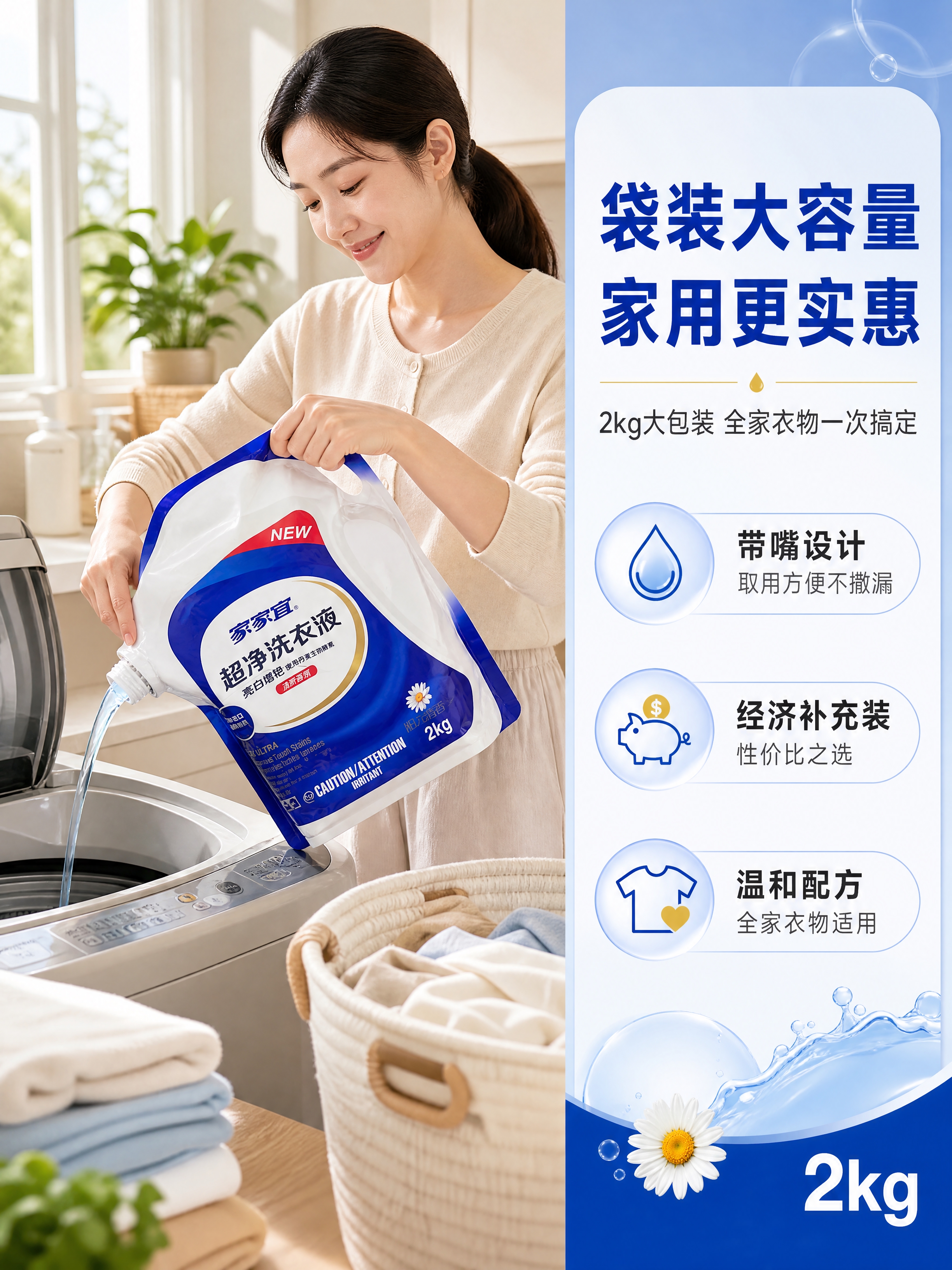 [商品] 使用【图1】家家宜超净洗衣液2kg袋装；保留蓝白包装… - 图片创意预览