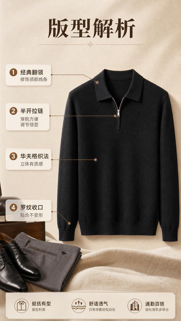 [商品] 使用【图4】黑色半拉链翻领针织衫；商品处理：保留翻领… - 图片创意预览