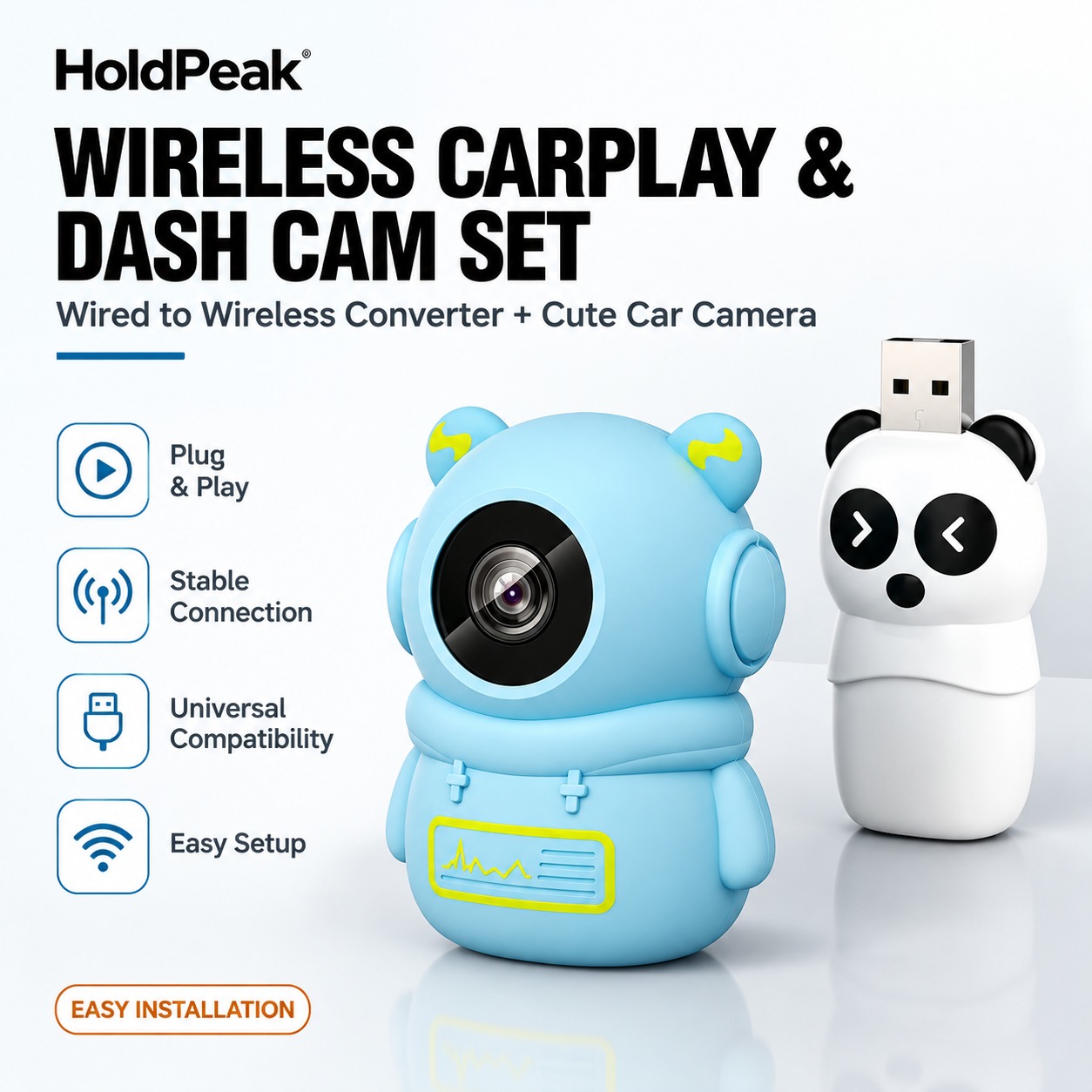 [单张主图] 卡通造型无线车载摄像头与熊猫造型无线CarPla… - 图片创意预览