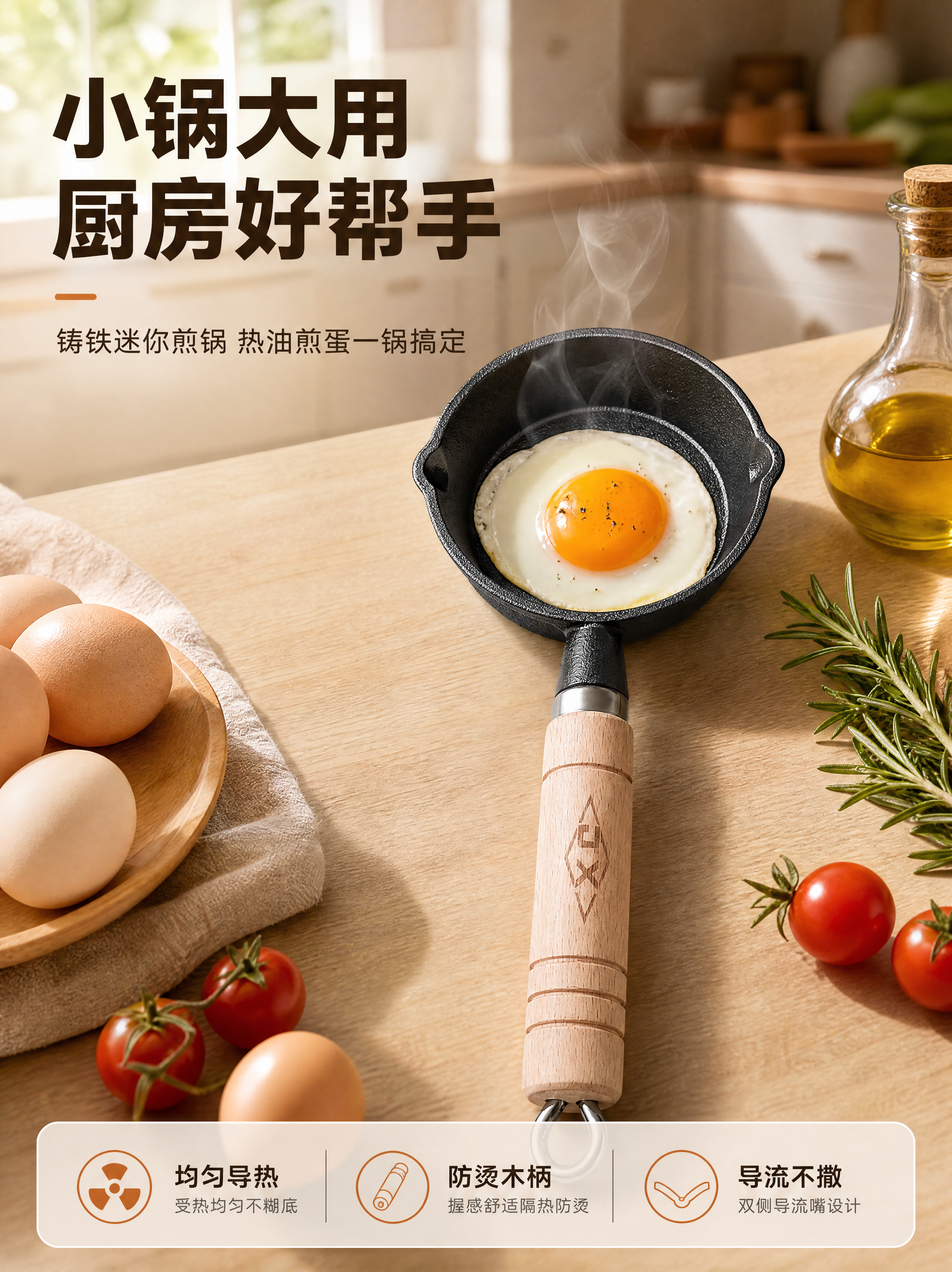 [商品] 使用【图1】铸铁木柄迷你小煎锅；保留黑色铸铁磨砂锅体… - 图片创意预览