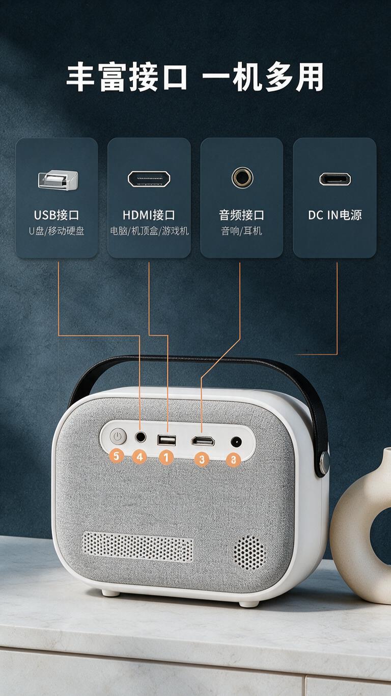 [商品] 使用【图3】T10复古便携投影仪：白色机身+浅灰织物… - 图片创意预览