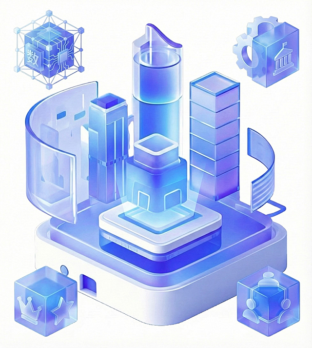让四个图标大小不一展示，整体颜色变成蓝紫色