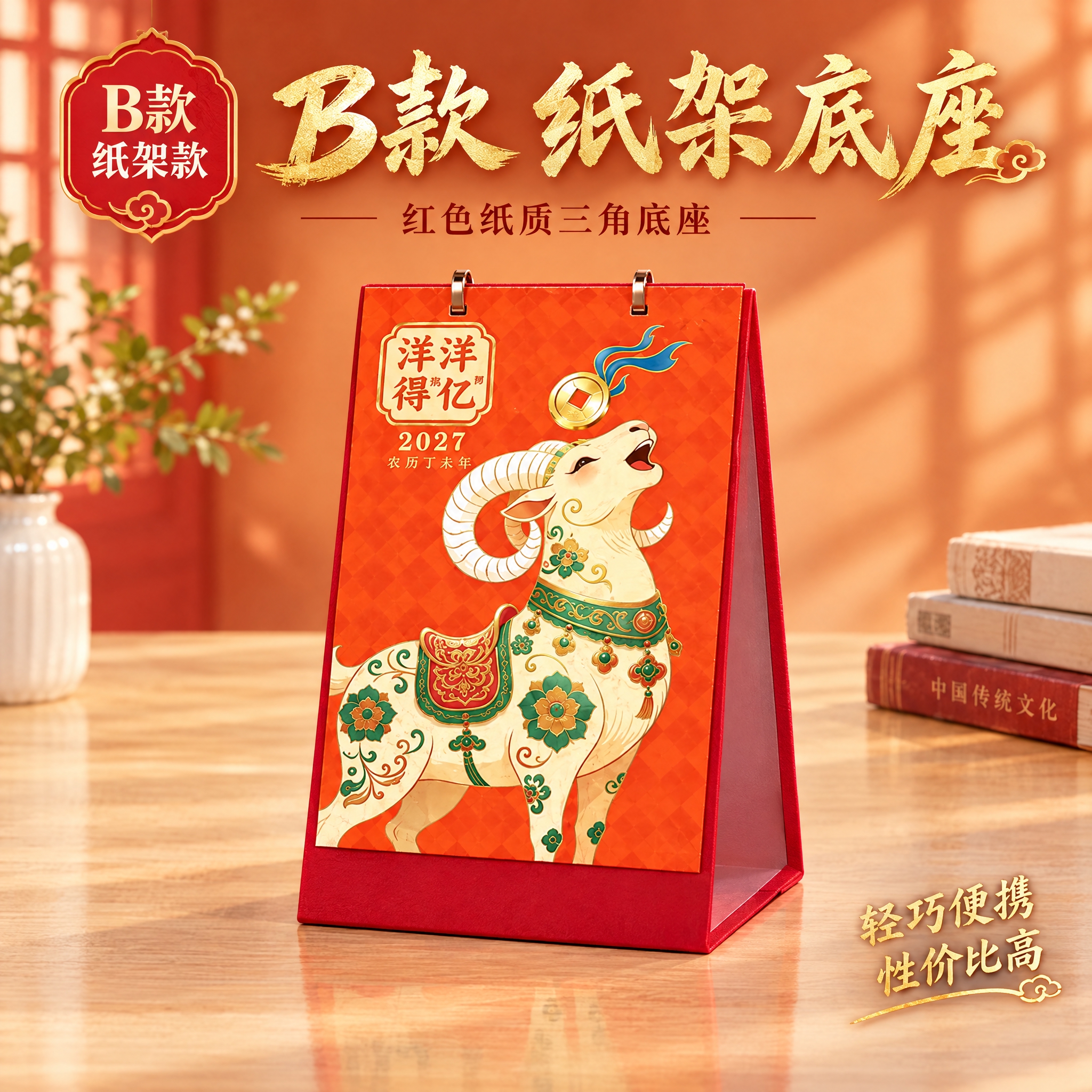 [主图-3] B款纸架台历单图，洋洋得亿款，B款纸架单独展示。… - 图片创意预览