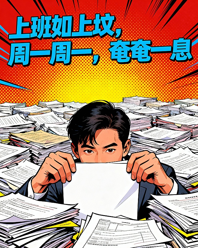 职场幽默自嘲夸张的海报3张，波普风