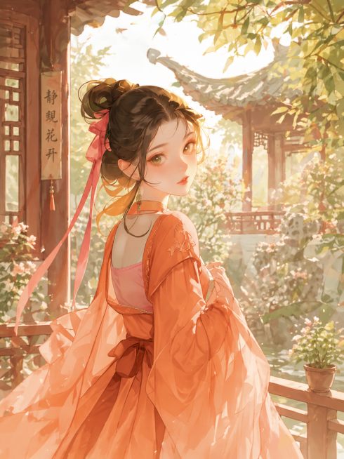 「图片1」生成这个人在庭院里场景预览效果