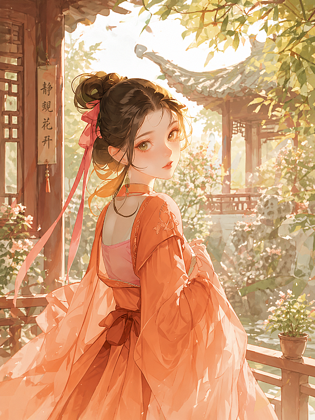 「图片1」生成这个人在庭院里场景